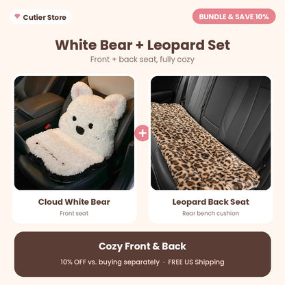 Plush Car Seat Cushion with Backrest – Cute Fluffy Bear Seat Cover, Non-Slip
