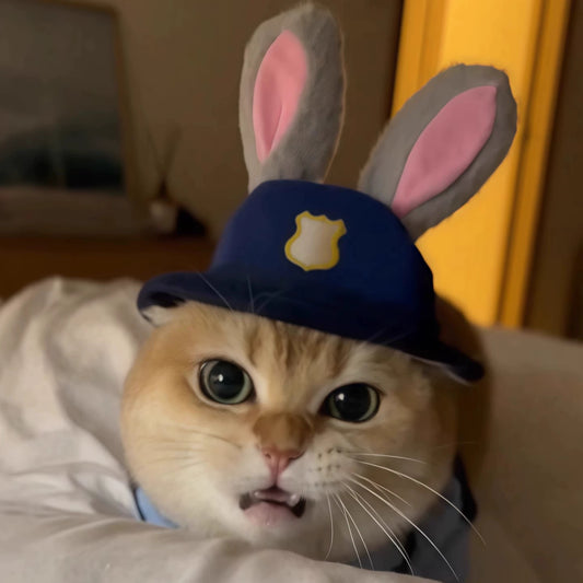 Rabbit police officer cute cat hat Christmas cos hat pet dress up funny cat dog hat zootopia 2