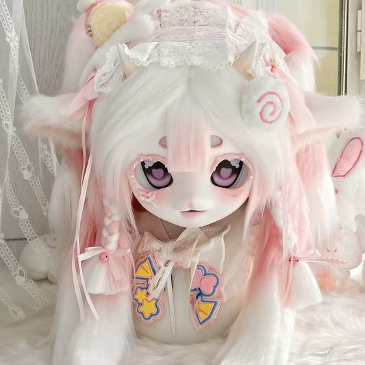 Handmade Kemono Kigurumi Cat Mask – Full Head Furry Cosplay Mask with Wig & Ears