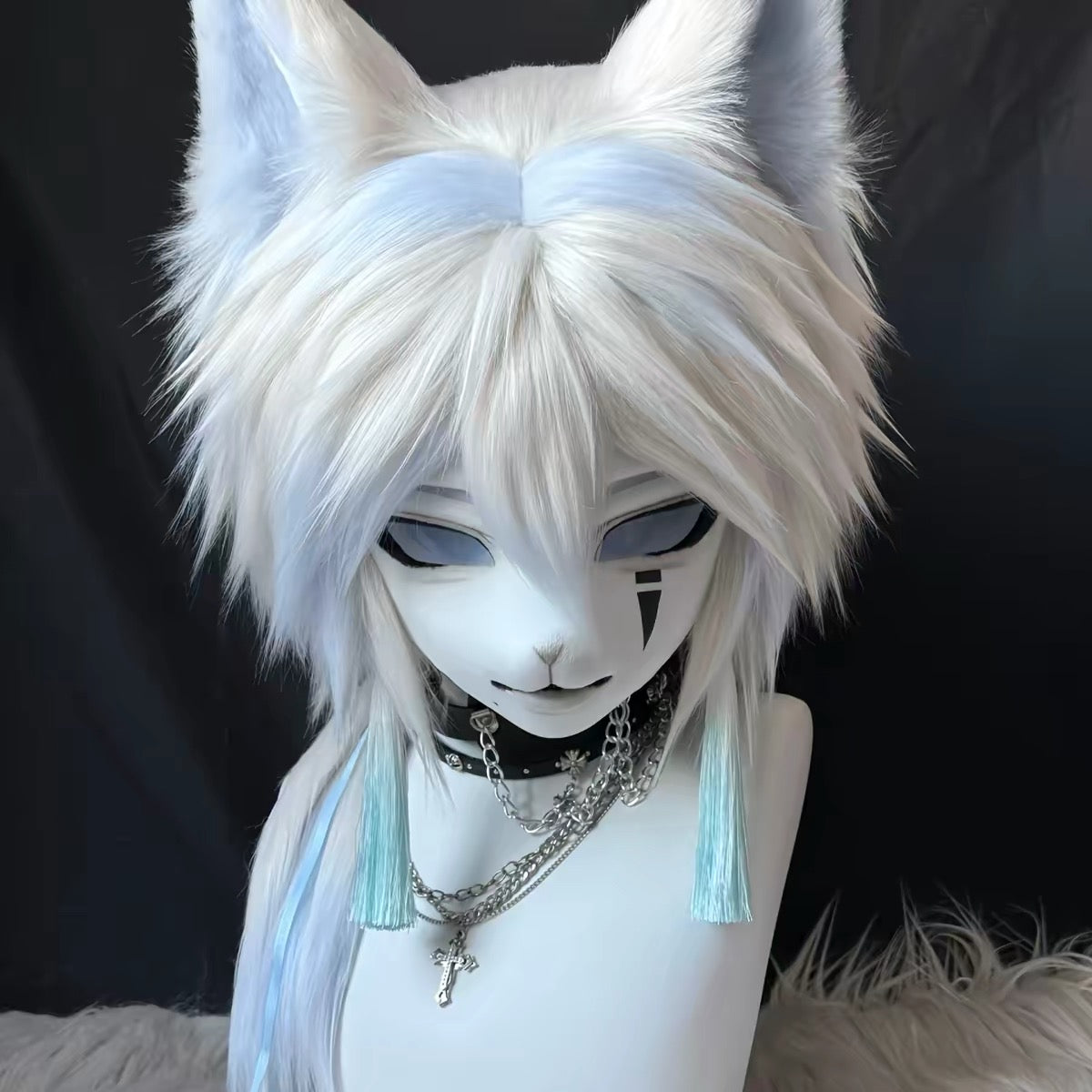 Handmade Kemono Kigurumi Cat Mask – Full Head Furry Cosplay Mask with Wig & Ears