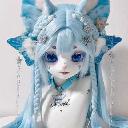Handmade Kemono Kigurumi Cat Mask – Full Head Furry Cosplay Mask with Wig & Ears