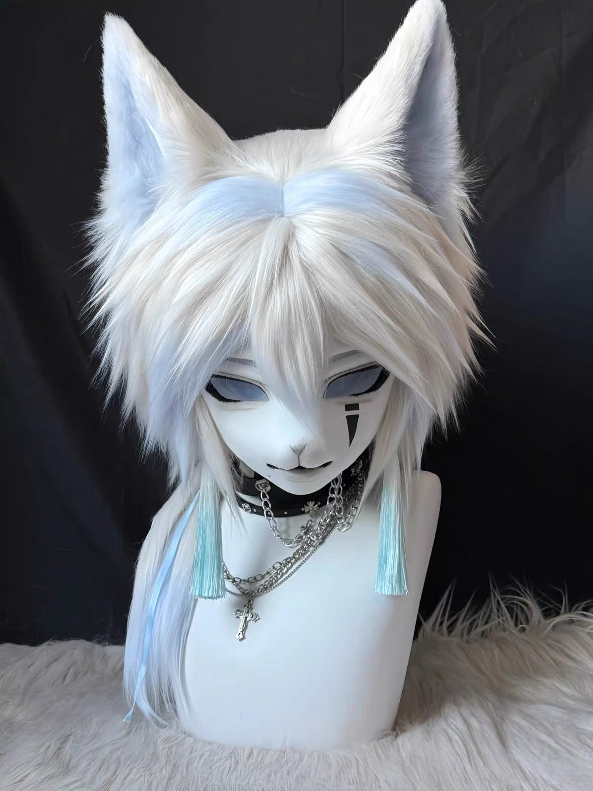Handmade Kemono Kigurumi Cat Mask – Full Head Furry Cosplay Mask with Wig & Ears