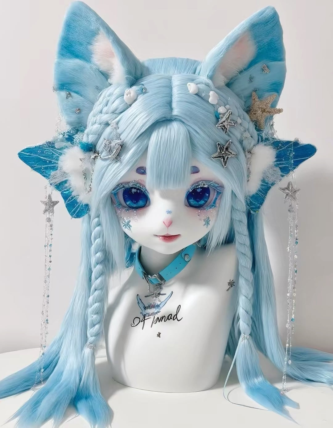Handmade Kemono Kigurumi Cat Mask – Full Head Furry Cosplay Mask with Wig & Ears