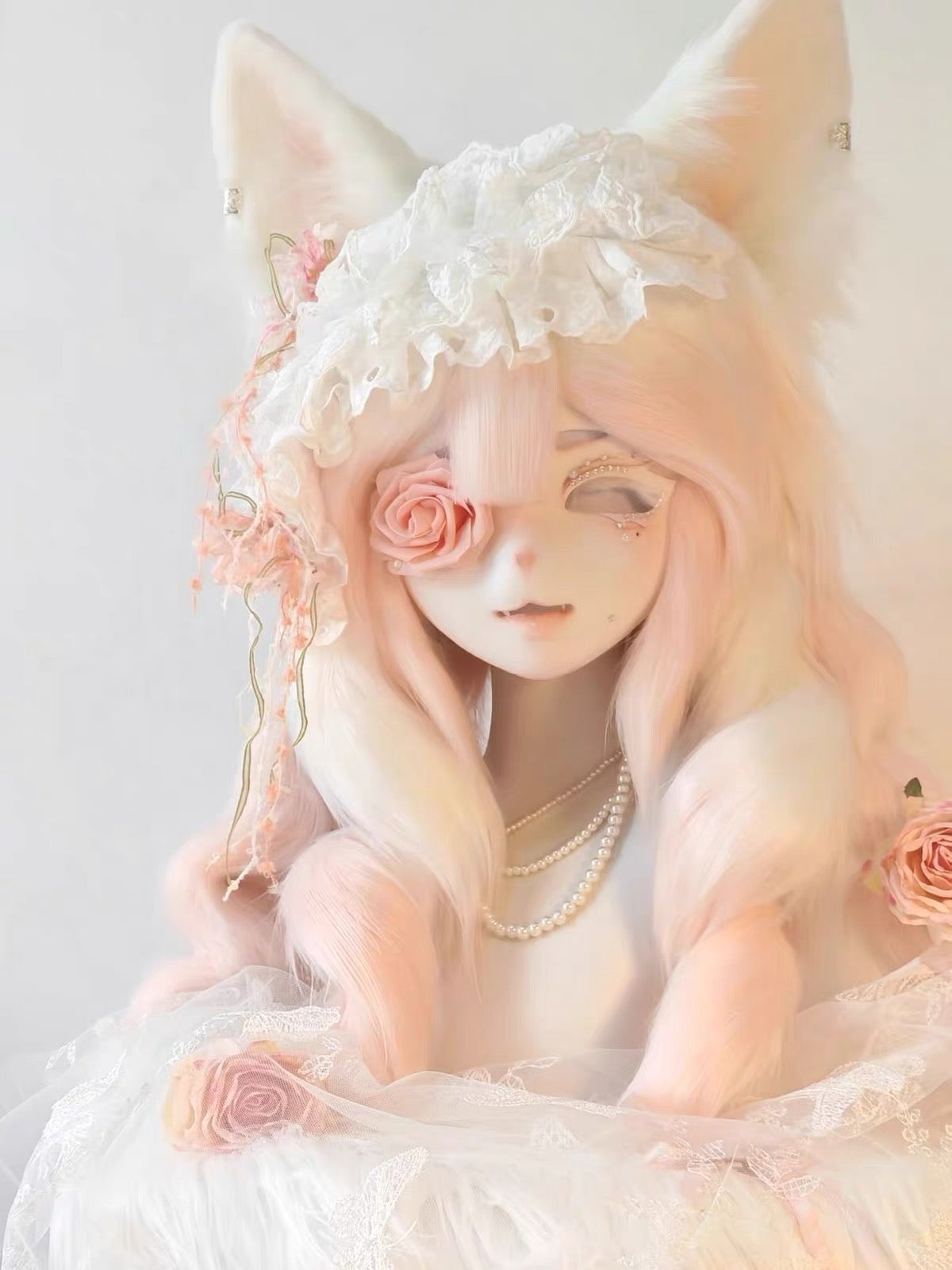 Handmade Kemono Kigurumi Cat Mask – Full Head Furry Cosplay Mask with Wig & Ears
