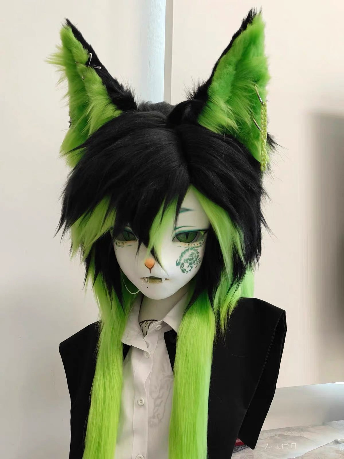 Handmade Kemono Kigurumi Cat Mask – Full Head Furry Cosplay Mask with Wig & Ears