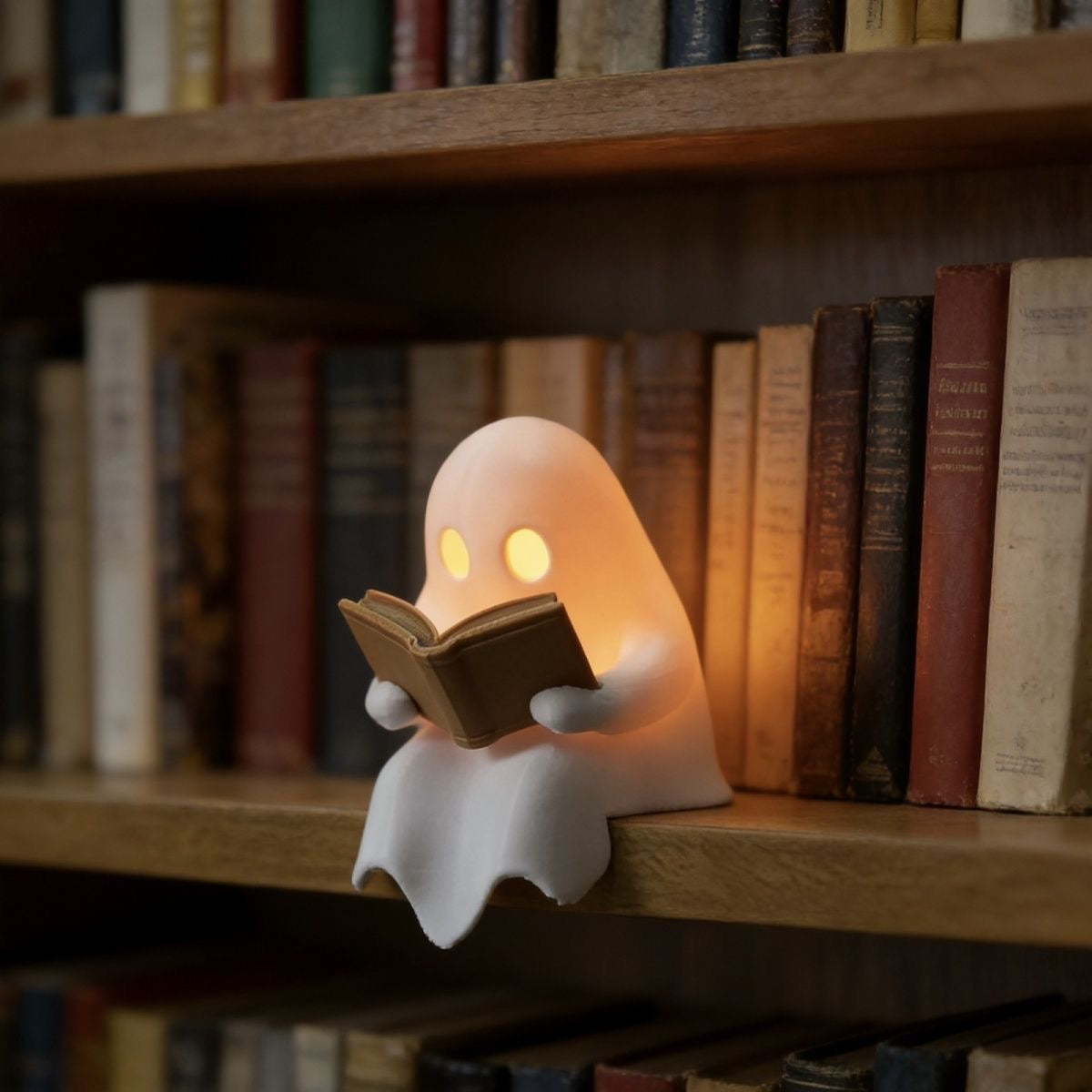 Ghost bookshelf night light library decor gift