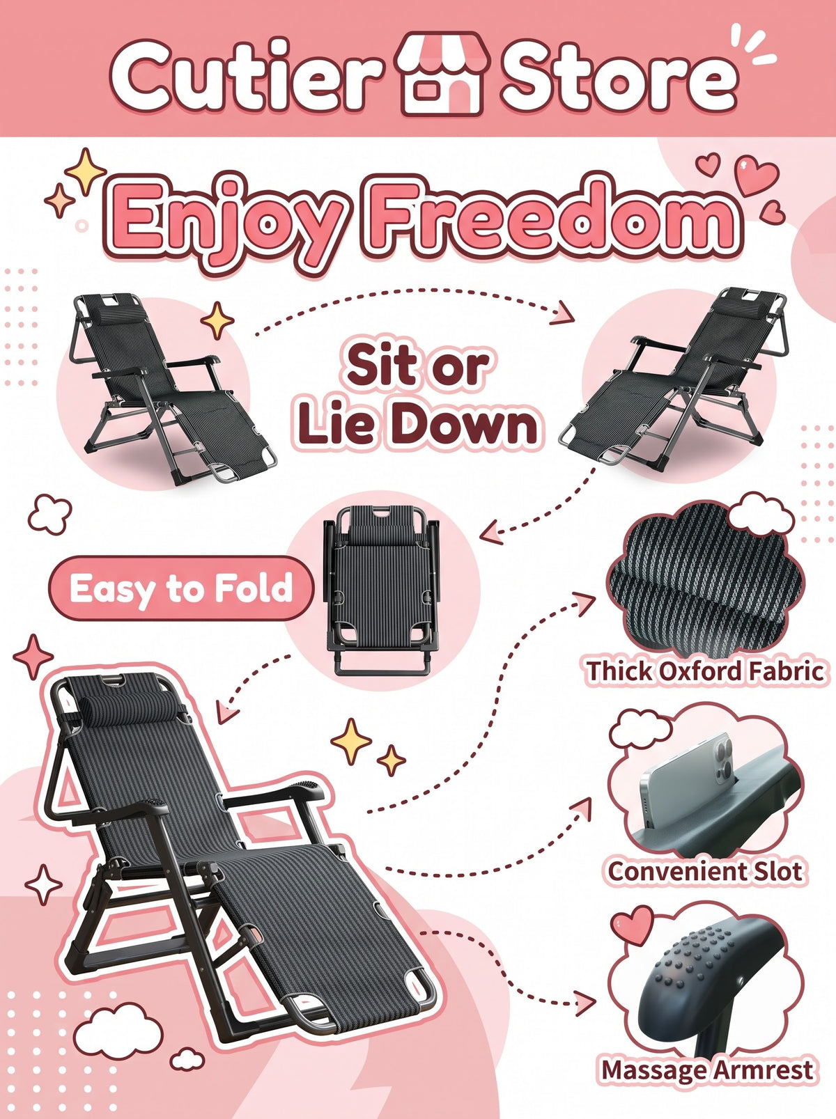 Folding Zero Gravity Recliner Chair – Sit, Recline & Lie Flat Lounge Chair with Headrest