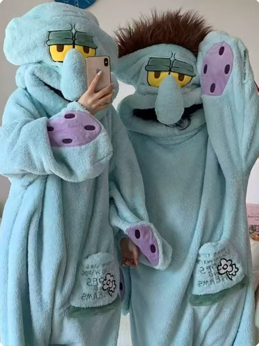 Cozy Octopus Hooded Plush Onesie – Unisex Fleece Lounge Pajamas