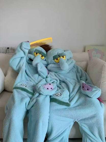 Cozy Octopus Hooded Plush Onesie – Unisex Fleece Lounge Pajamas