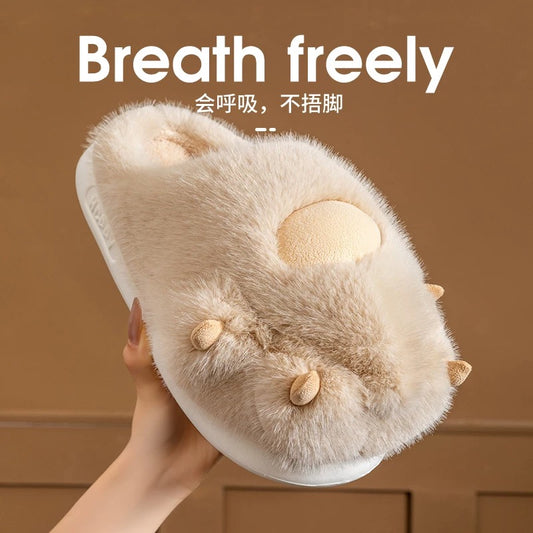 Cat Paw Plush Slippers - Cozy Cute Animal Claw House Shoes