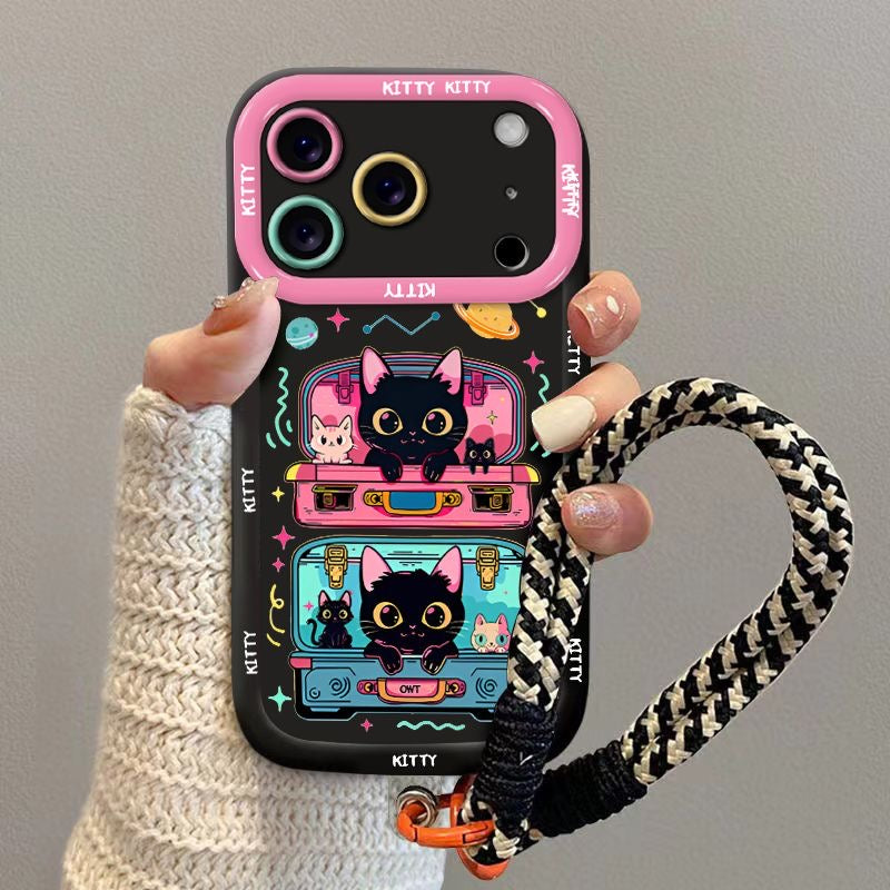 Cosmic Black Cat Phone Cover with Lanyard
