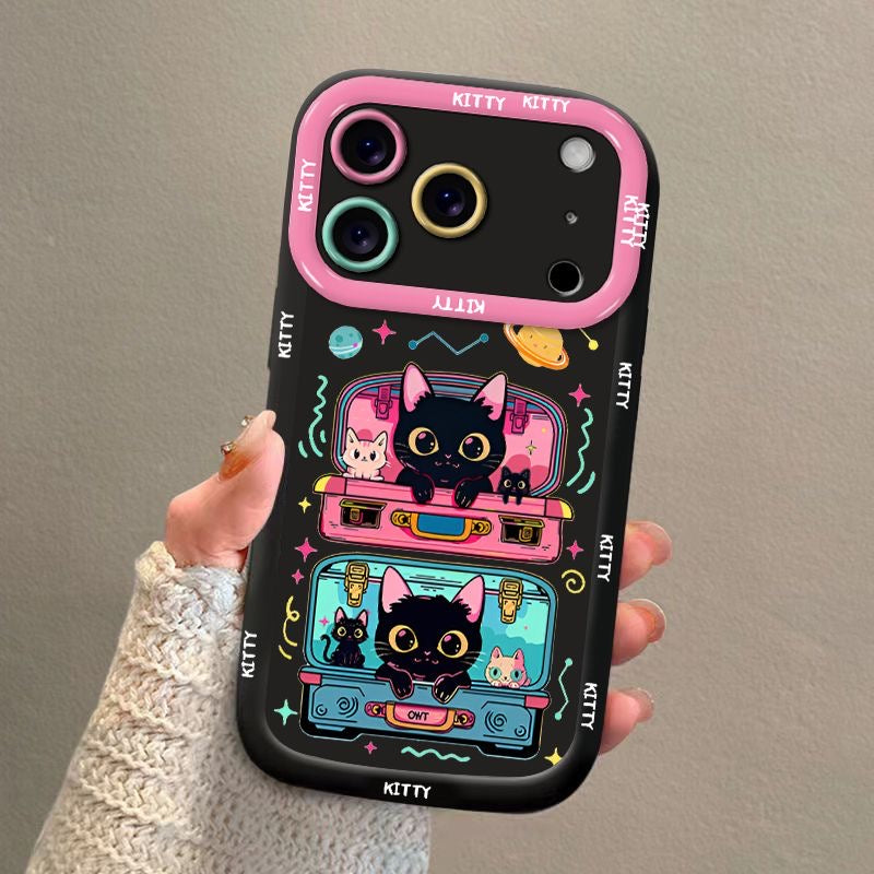 Cosmic Black Cat Phone Cover with Lanyard
