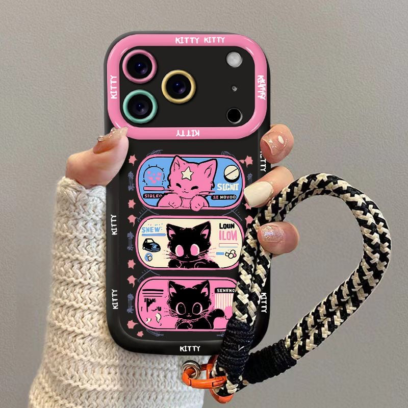 Cosmic Black Cat Phone Cover with Lanyard