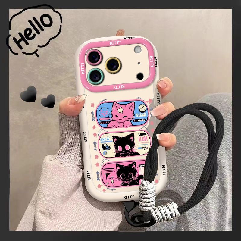 Cosmic Black Cat Phone Cover with Lanyard