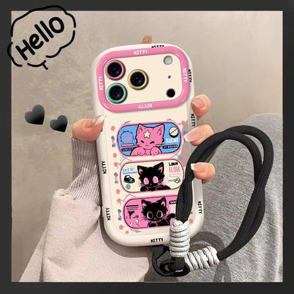 Cosmic Black Cat Phone Cover with Lanyard