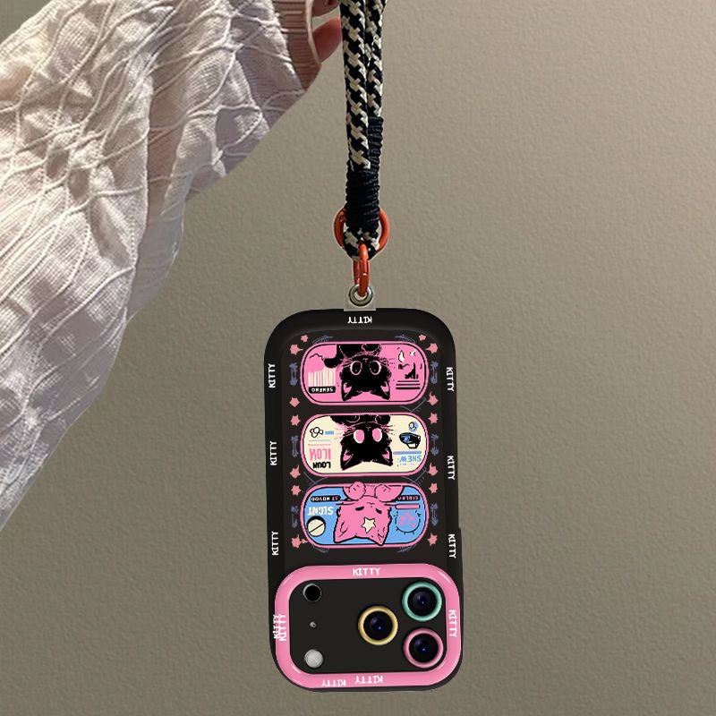Cosmic Black Cat Phone Cover with Lanyard
