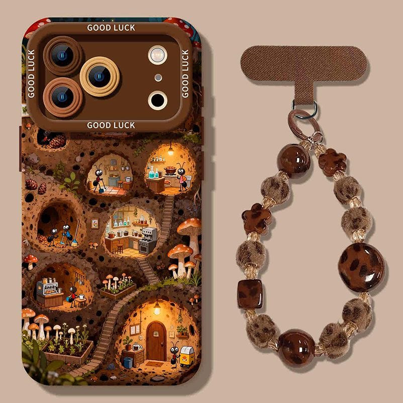 Miniature Mushroom Village Phone Cover & Strap Set