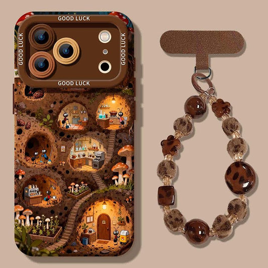 Miniature Mushroom Village Phone Cover & Strap Set