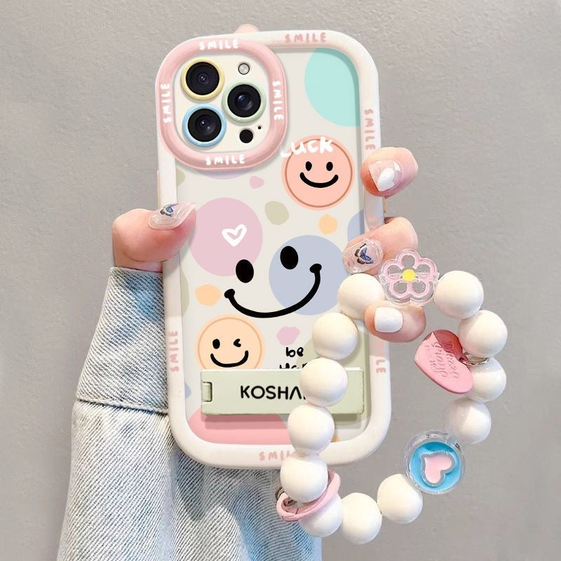 Pastel Smiley Face Phone Cover & Chunky Bead Strap