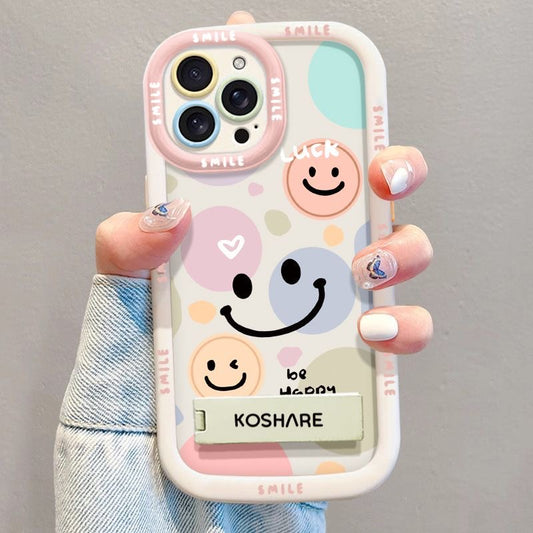 Pastel Smiley Face Phone Cover & Chunky Bead Strap