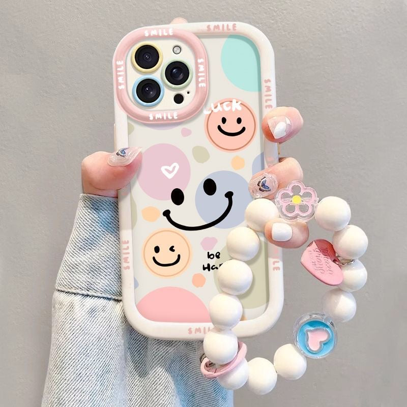 Pastel Smiley Face Phone Cover & Chunky Bead Strap