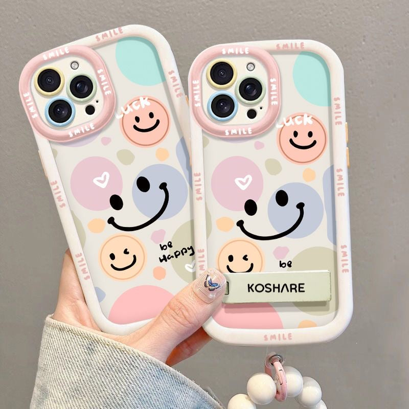 Pastel Smiley Face Phone Cover & Chunky Bead Strap
