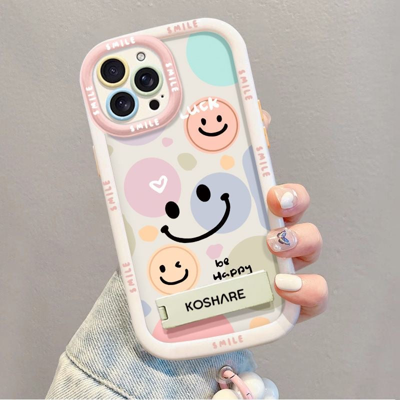 Pastel Smiley Face Phone Cover & Chunky Bead Strap