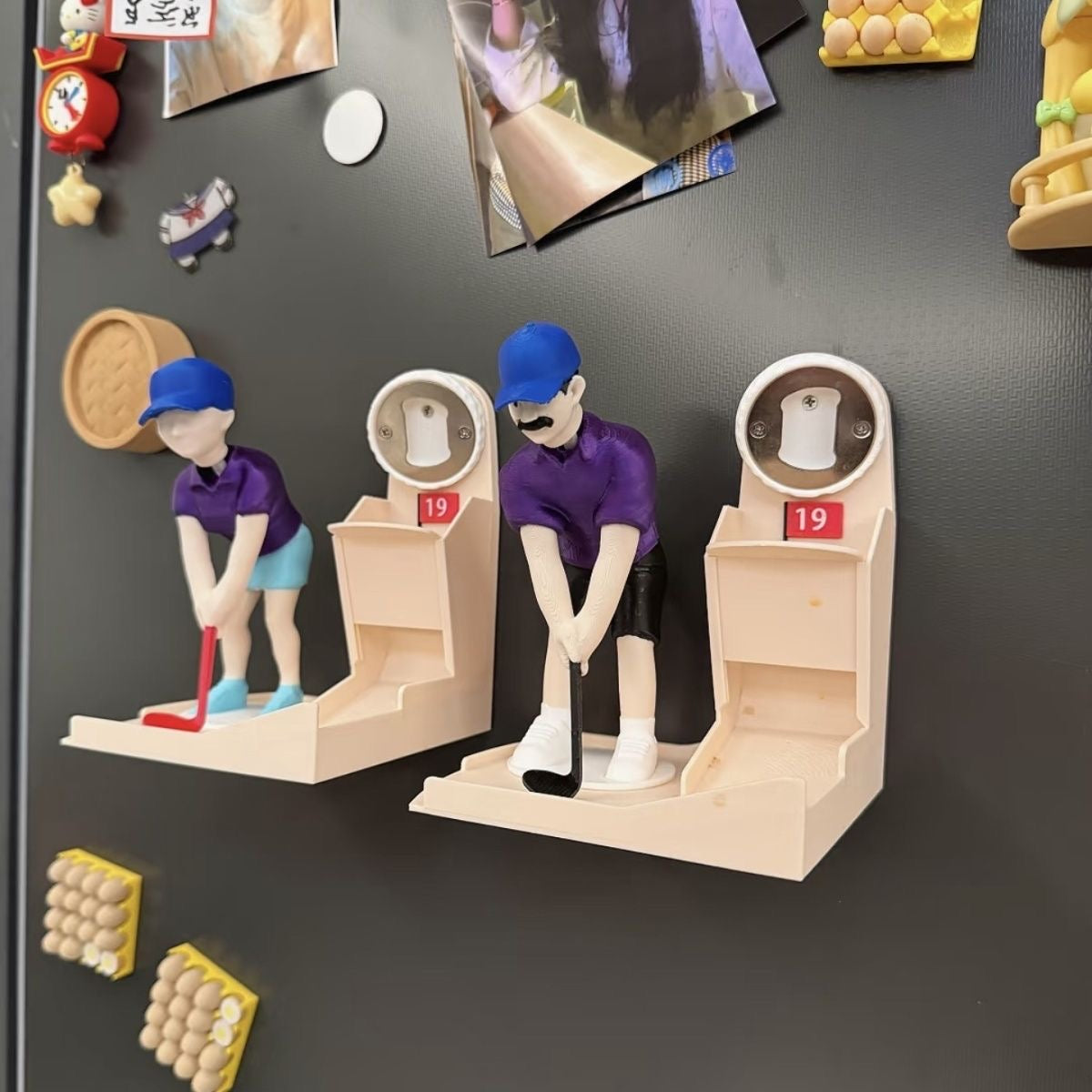 Playful 3D Golfer Magnetic Bottle Opener