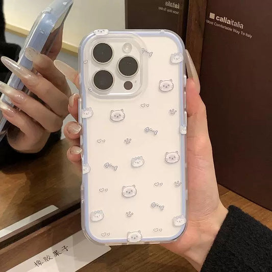 Cartoon Fishbone Paw Print Love Kitten iPhone Case