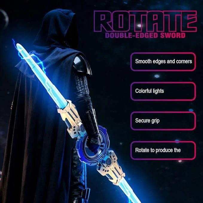 Cyberpunk Dual-Blade LED Sword - Rotating Light Saber with Sound Effects