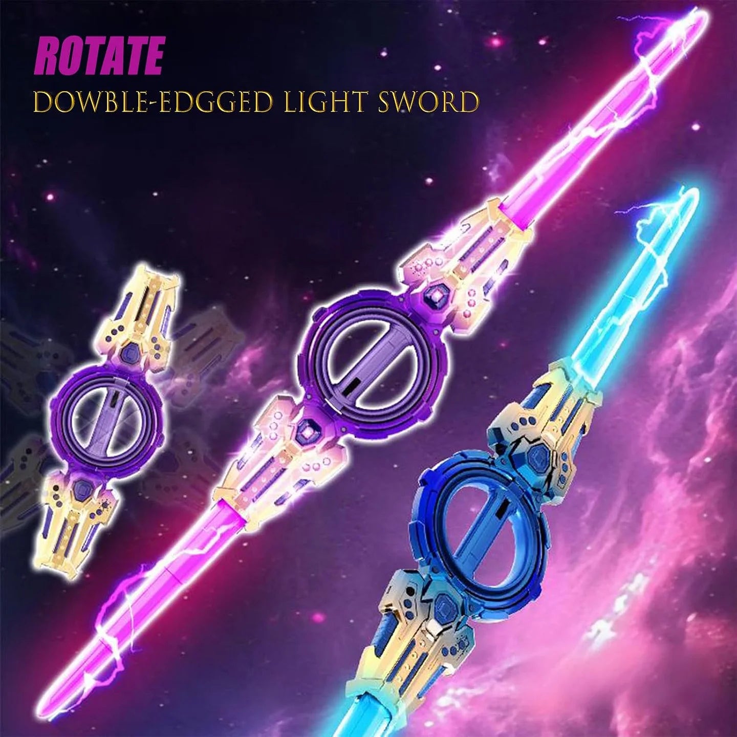 Cyberpunk Dual-Blade LED Sword - Rotating Light Saber with Sound Effects