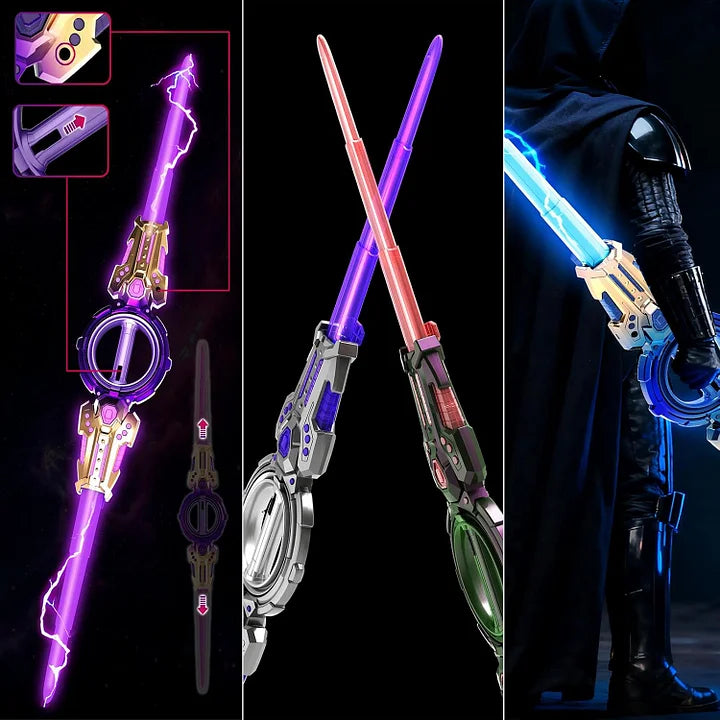 Cyberpunk Dual-Blade LED Sword - Rotating Light Saber with Sound Effects