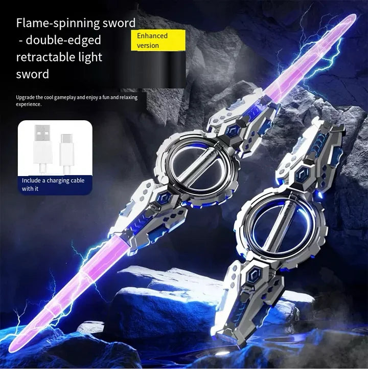 Cyberpunk Dual-Blade LED Sword - Rotating Light Saber with Sound Effects