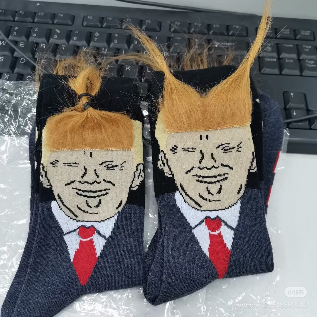 Funny Donald Trump Hair Finger Socks - Novelty Gag Gift Socks