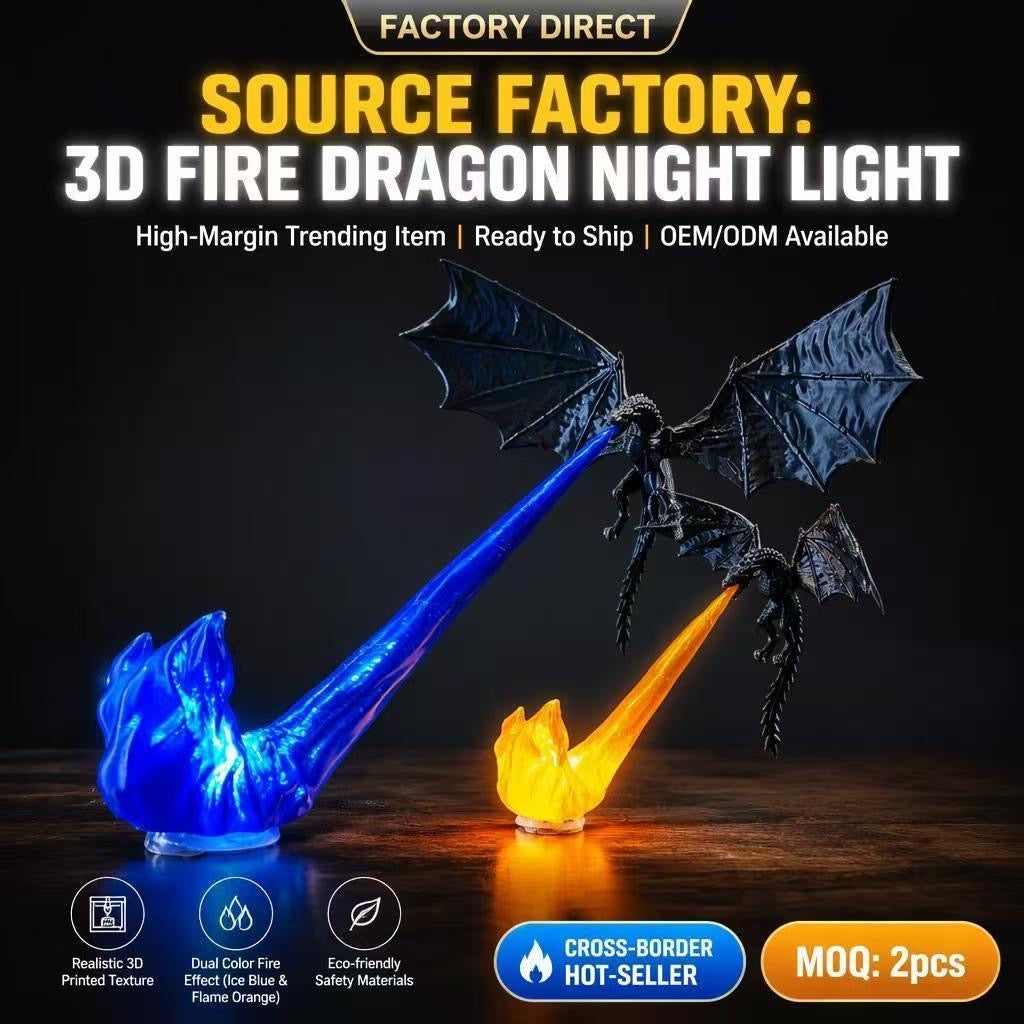 3D Fire Dragon Night light