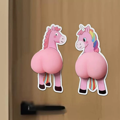 Unicorn Butt Door Stickers – Funny Anti-Collision Wall Decals for Home, Kids Room & Office