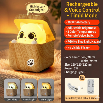 Smart Kitty Voice Control Night Light – Kawaii Cat LED Lamp with Sound Sensor for Bedroom & Kids Room