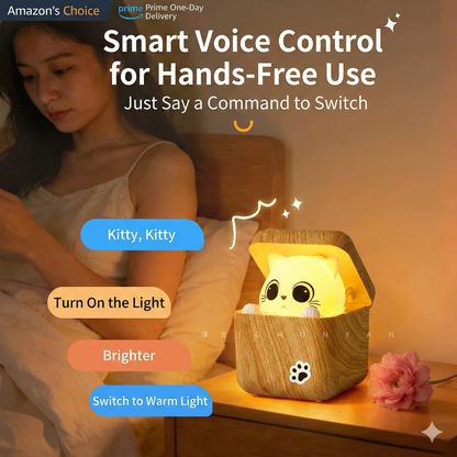 Smart Kitty Voice Control Night Light – Kawaii Cat LED Lamp with Sound Sensor for Bedroom & Kids Room