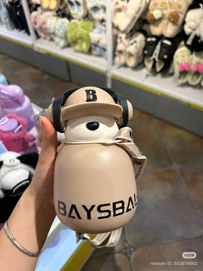 Cute Bear Water Bottle with Headphones – Kawaii Insulated Drink Bottle for School, Gym & Travel