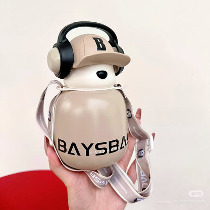 Cute Bear Water Bottle with Headphones – Kawaii Insulated Drink Bottle for School, Gym & Travel
