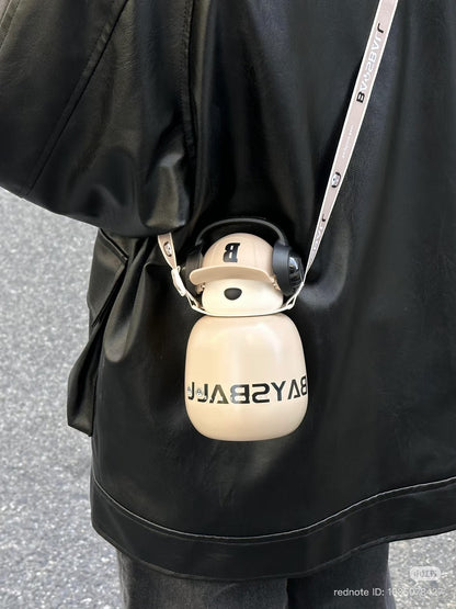 Cute Bear Water Bottle with Headphones – Kawaii Insulated Drink Bottle for School, Gym & Travel