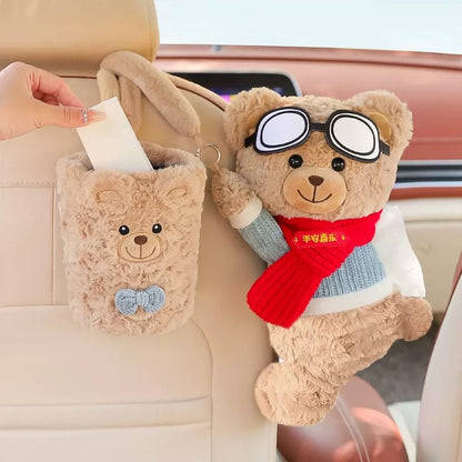 Cute plush bear tissue holder shown from another angle