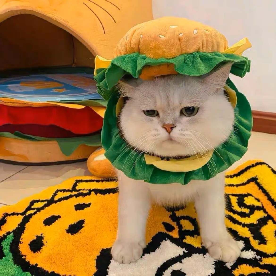 hamburger plush hat for cats