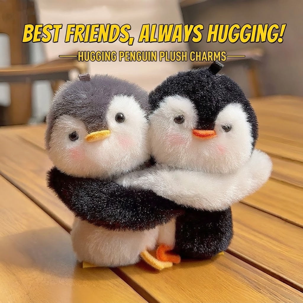 Hugging penguin plush charm