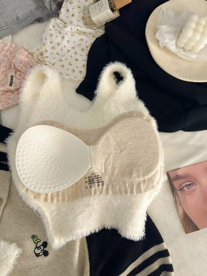 Fluffy Animal Face Crop Top – Cute Plush Cami with Ears