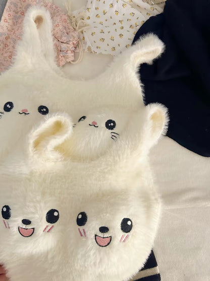 Fluffy Animal Face Crop Top – Cute Plush Cami with Ears