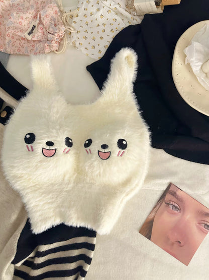 Fluffy Animal Face Crop Top – Cute Plush Cami with Ears