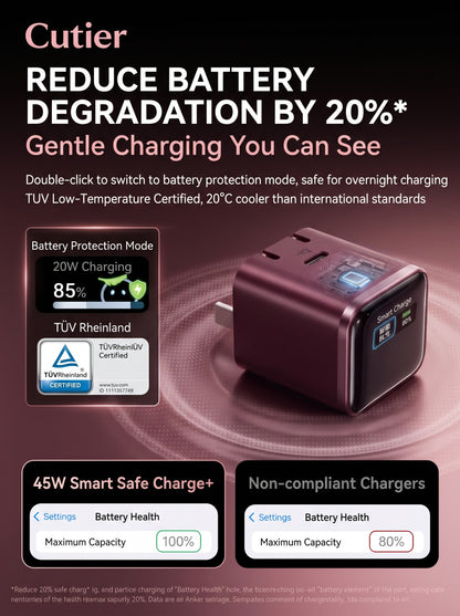 45W Smart AI Display Fast Charger – Cute Face Screen, Foldable Plug