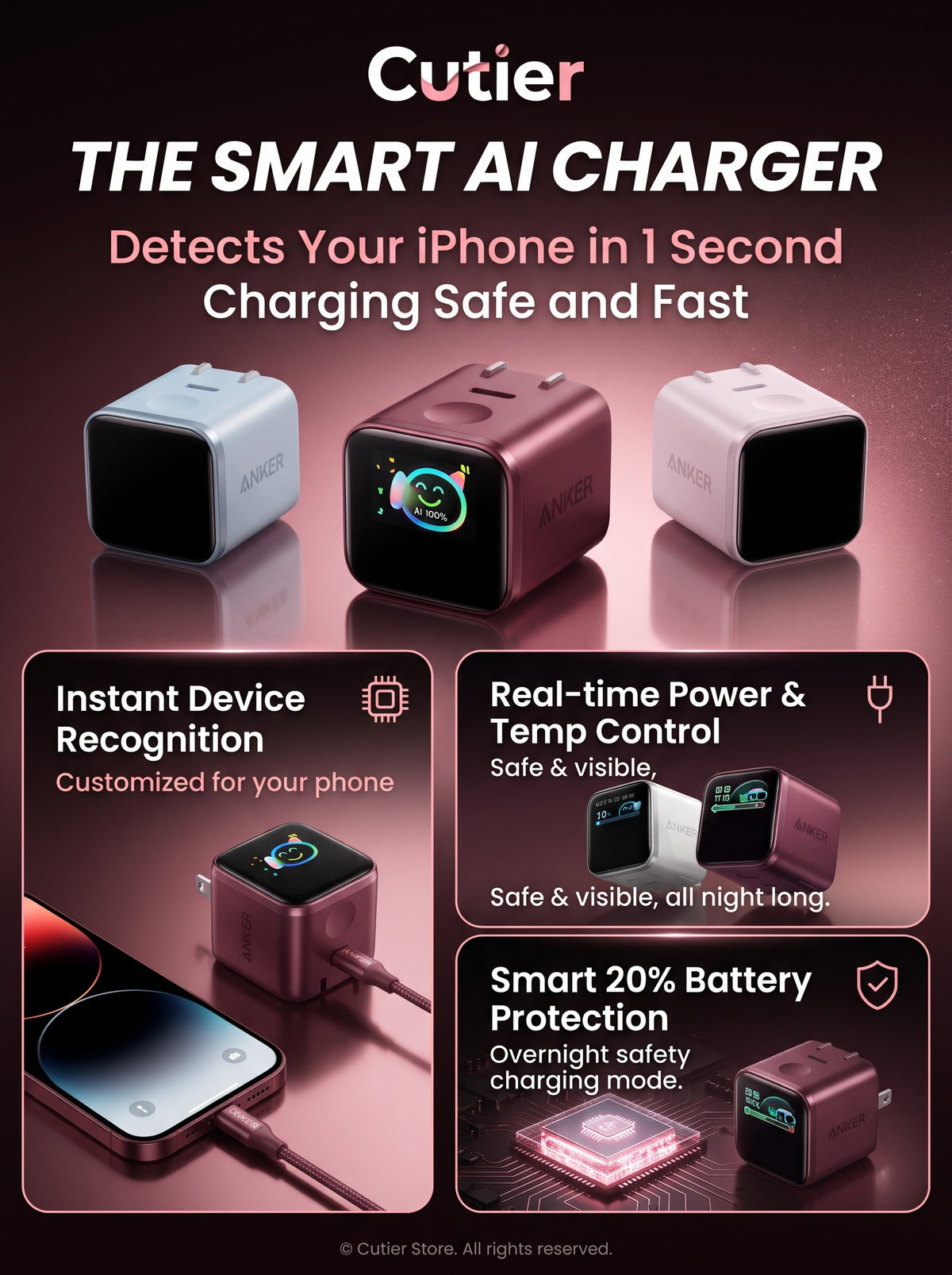 45W Smart AI Display Fast Charger – Cute Face Screen, Foldable Plug