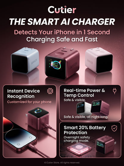 45W Smart AI Display Fast Charger – Cute Face Screen, Foldable Plug